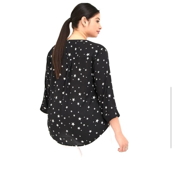 Torrid Harper 3/4 sleeve pullover Blouse Black Starry Stars Size 1x - Picture 3 of 15